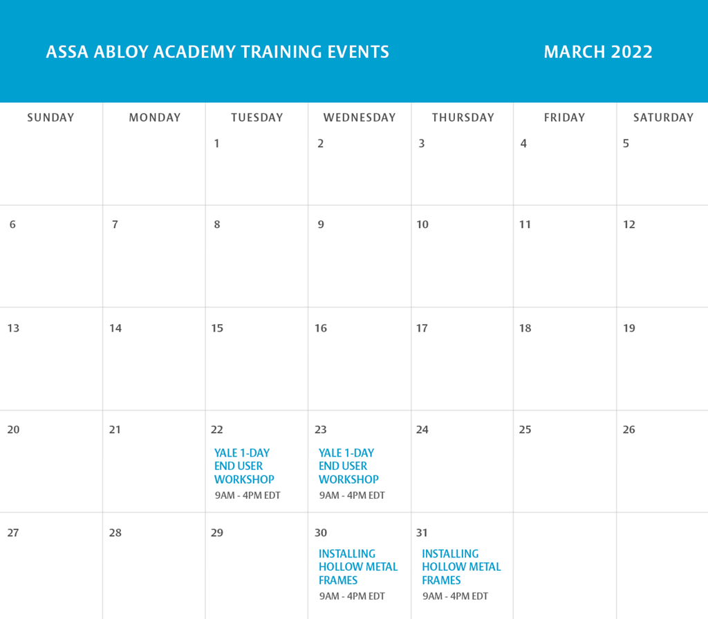 Academy Newsletter Issue 1 March 2022 Training Schedule ASSA ABLOY DSS